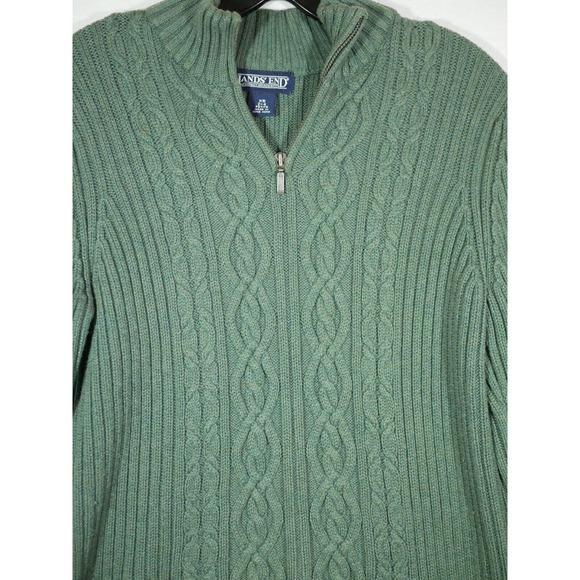 Lands' End Green Cable Knit Sweater - Picture 2 of 10